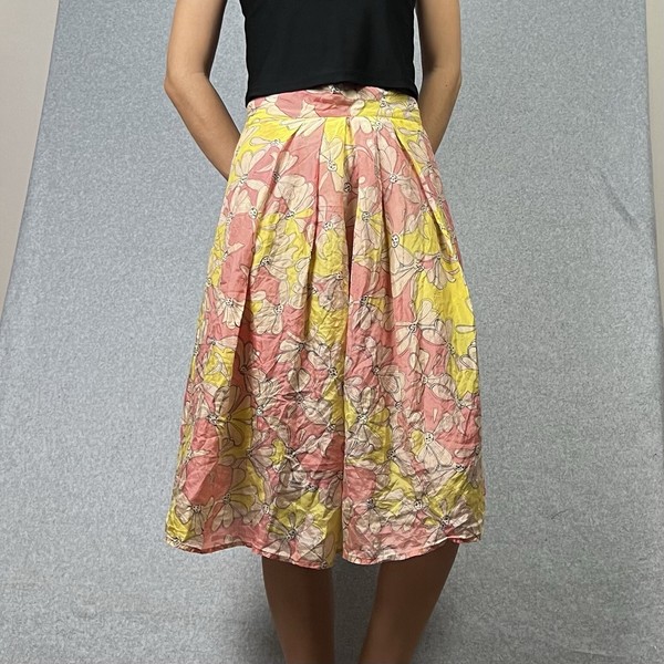 Kookai Skirt Womens 1 AU 10 Silk Pink Yellow Floral Flowers Spring Faults Read