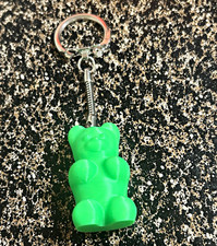 Green Gummy Bear Figure Keychain Charm w/ Detachable Keyring Plastic