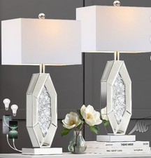 3-Way Dimmable Touch Diamond Crushed Mirrored Bedside Table Lamps Set of 2