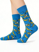 Blue Banana Print Socks Fun Unisex Spring Summer Gift ????