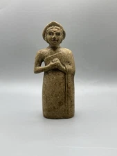 Ancient Intercultural Near Eastern Limestone Depicted  Votive Female Statue