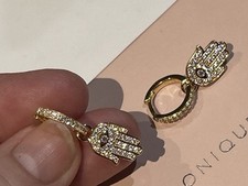 QVC Yellow Gold Plated 925 Sterling Silver & Diamonique Hoop & Hamsa Earrings