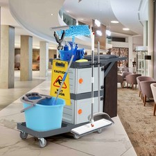 Janitorial Cart 3-ply Cart Hand Push Utility Cart with 2 Cabinet Bag Cover Hotel