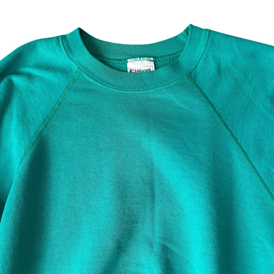 Vintage Hanes 80s Blank Plain Sweatshirt Minimalist USA XL/L Art Craft 5050 Teal - Image 4 of 4