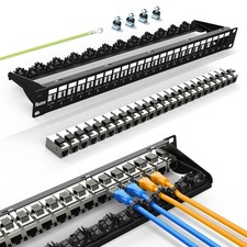 Patch Panel 24 Port with 24 Pcs Cat6A Keystone Jack STP 10G Support with Remo...