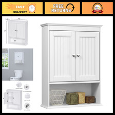 Wall Mounted Bathroom Cabinet with Doors  Shelves - White Hanging Storage Unit