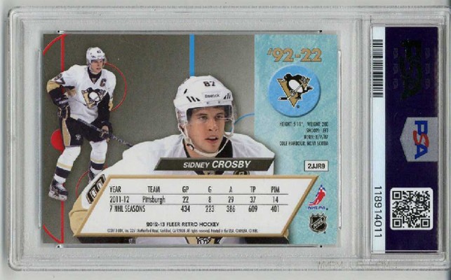 2012 FLEER RETRO 1992-93 ULTRA #22 SIDNEY CROSBY PENGUINS PSA 10 LOW POP RARE view 2
