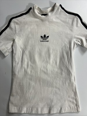 BALENCIAGA adidas T-shirt short sleeves S size 739101 cotton White Black Used