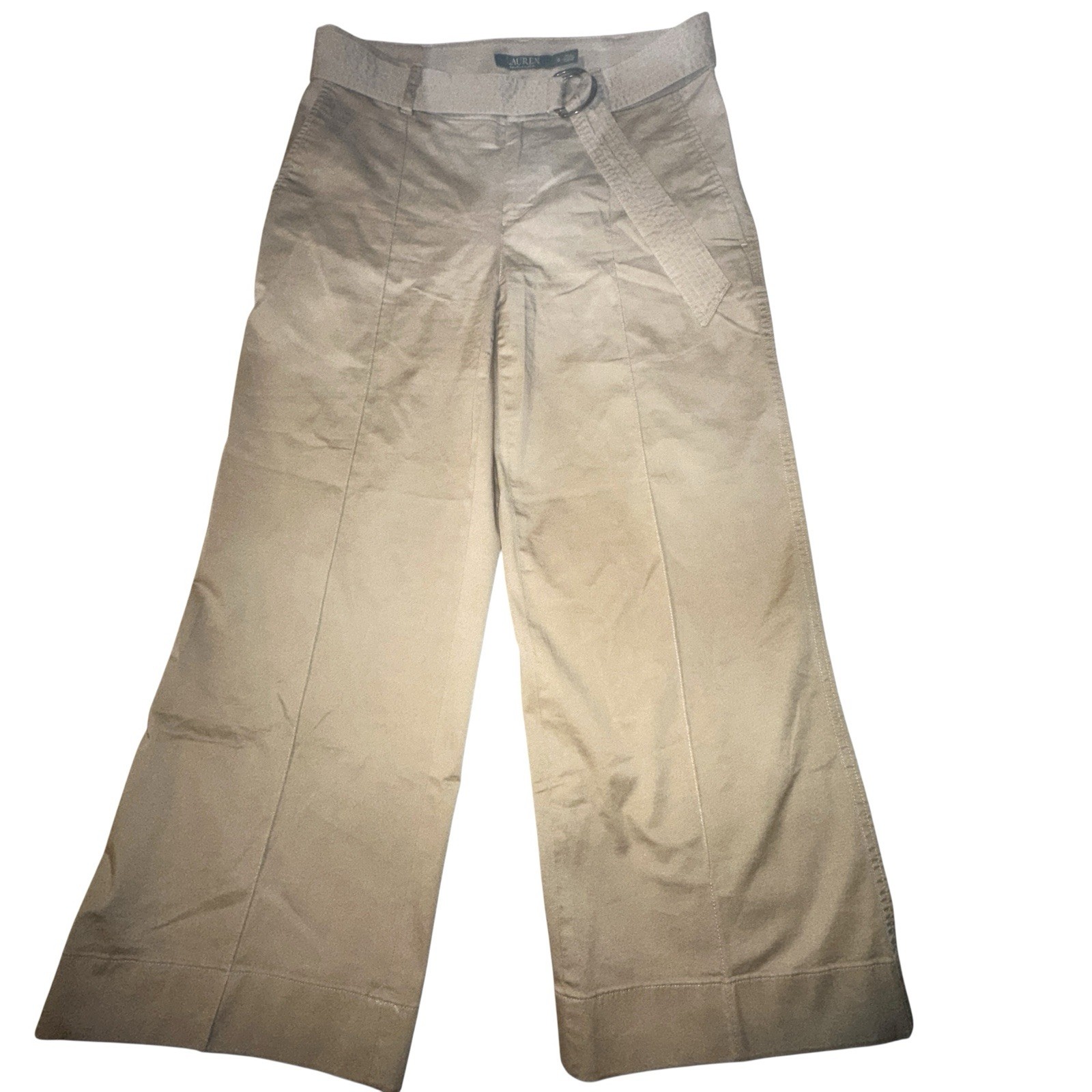 Lauren Ralph Lauren Twill Belted Cropped Stylish Wide Leg Pants Tan Size 0