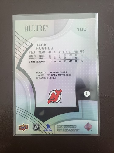 2021-22 Jack Hughes Base Allure Hockey Upper Deck New Jersey Devils - Picture 2 of 2