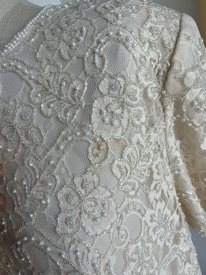 Vestido Formal Vintage Mujer Laurence Kazar Mujer’s Blanco Cuentas Vestido Talla M Foto 4 de 4