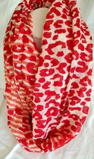 Calvin Klein Infinity Scarf Leopard Print Red Spots with Orange Stripes Soft EUC
