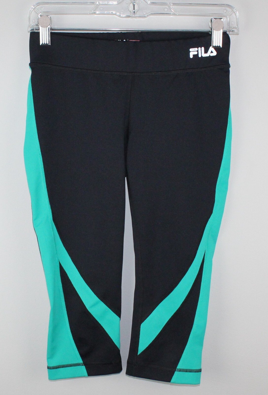 Leggings donna FILA nero verde vita media Capri taglia XS elastico in vita