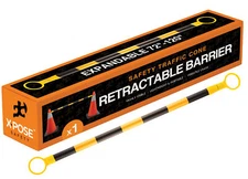 Yellow and Black Retractable Barrier for Traffic Cones - 2" OD - 72-120"