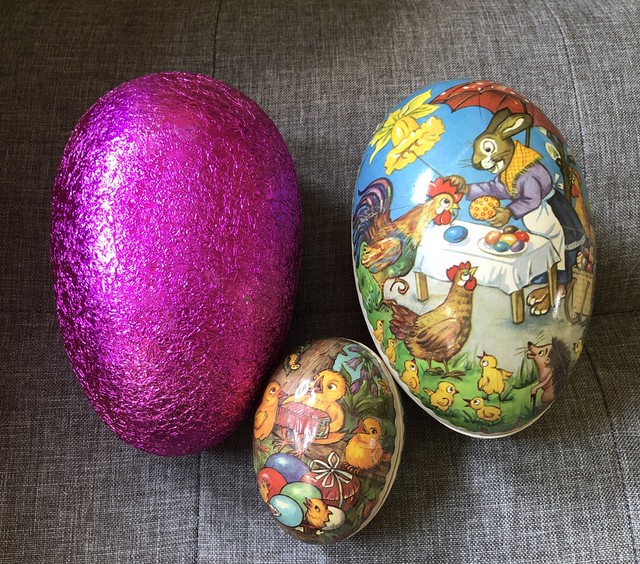 3 Vtg Made In Germany Democratic Republic Paper Mache Eggs Cardboard