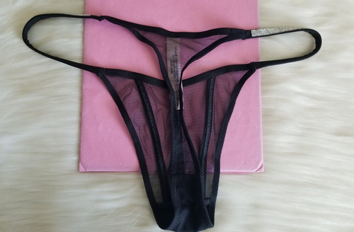 VICTORIA'S SECRET VERY SEXY SHEER SHINE SHINE STRAP MESH THONG PANTY SMALL BLACK - Picture 13 of 14