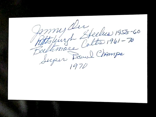 JIMMY ORR BALTIMORE COLTS WR SIGNED AUTOGRAPHED INDEX CARD 3x5 ADDED STATS