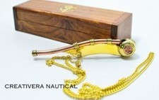 Antique Solid Brass Boatswain Bosun Whistle Key Chain Handmade Gift Key Ring