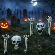 Halloween Skeleton Yard Stakes Skull Arms Outdoor Lawn Graveyard Haunted Decor