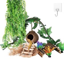 Crested Gecko Tank Accessories, Reptile Hanging Plants Vines with Coconut Shell