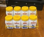 Vintage Milk Glass Spice Jar Set w/ Rack 1940s McKee Hazel Atlas Dutch Motif