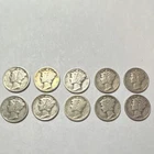 Mercury Dimes Lot of 10 Silver Circulated, mixed dates.