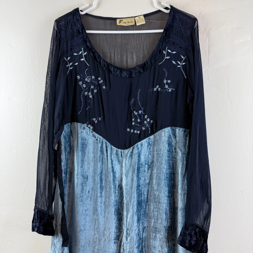 Vintage Nataya Na-Ta-Ya Maxi Dress Blue Forest Fairy Renaissance Embroidered M - Image 2 of 4