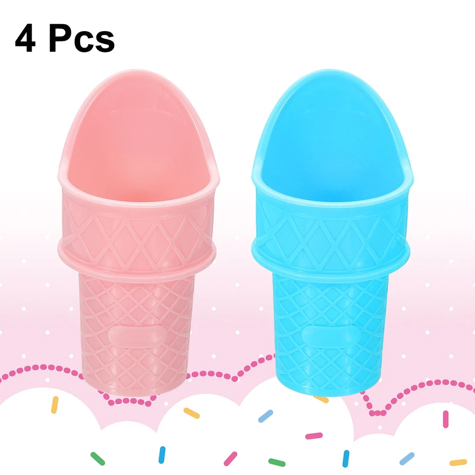 4Pack 3.94" Cono de helado Taza reutilizable de plástico rosa y azul Foto 3 de 4