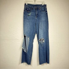 Rewash Blue Wide Leg Embroidered Dinosaur Jeans Womens 29 Distressed Blue Denim