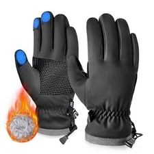 Windproof Kids Winter Gloves, Soft Warm Touchscreen Anti-Slip Boys Large Black