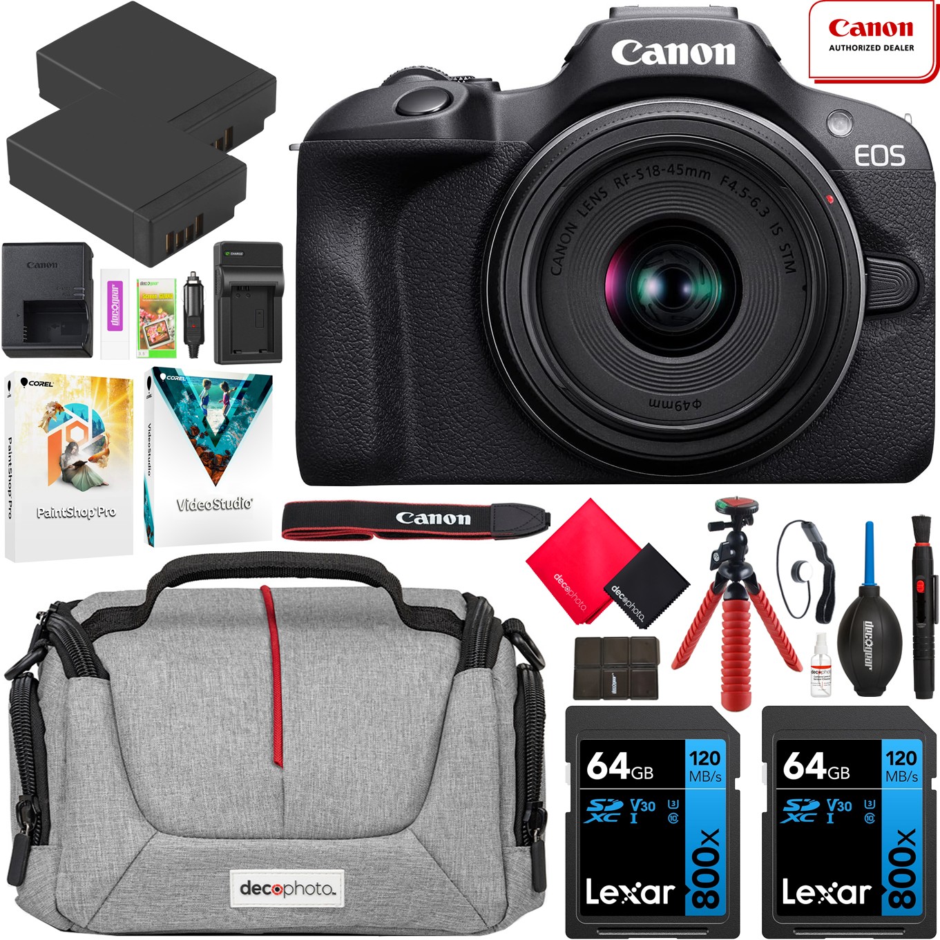 Canon EOS R100 Mirrorless Camera + RF-S 18-45mm IS STM Lens Kit Essential Bundle Canon EOS R100 Mirrorless Camera + RF-S 18-45mm IS STM Lens Kit Essential Bundle