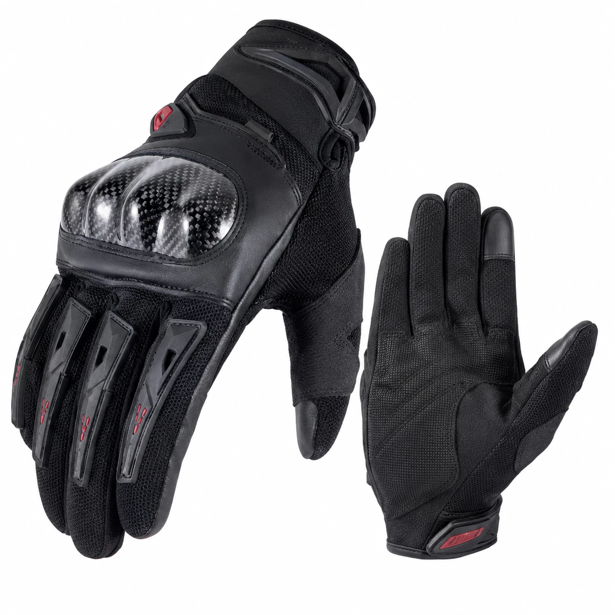 Motorcycle Gloves Touch Screen | Genuine Carbon Fibre Knuckles | Mesh | Summer