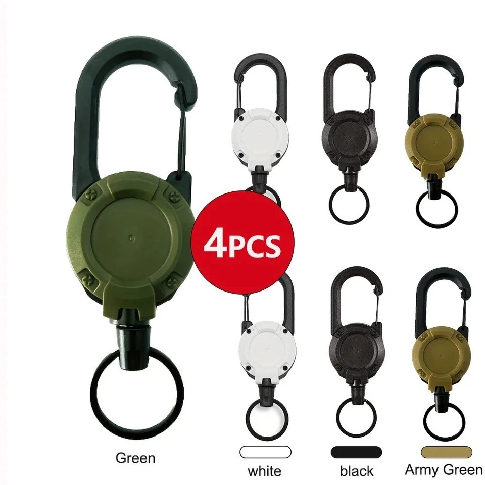 4Pcs Heavy Duty Keychain Retractable Carabiner Car Key Chain with Badge Holder - Image 2 of 4