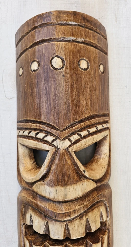 MÁSCARA TIKI 20" MADEIRA ILHA HAVAIANA DECORAÇÃO DE PAREDE CASA TRIBAL AFRICANA POLINÉSIA - Imagem 2 de 4