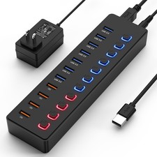 Powered USB hub,USB hub 11-Port hub Splitter 7 USB 3.0 Data Transfer Ports ...
