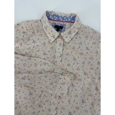 Talbots Shirt Womens Large Petite Beige Floral Button Down Long Sleeve