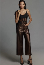 NWOT Maeve The Colette Cropped Wide-Leg Faux Leather Pants Sz 31P Brown 7E507
