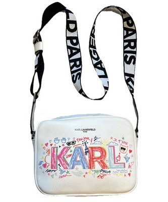 Karl Lagerfeld Paris Maybelle Crossbody Bag Bright White W/ Fun KARL Doodle