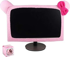 Monfurise 1 Pcs Cute Cat Ear Computer Monitor Cover, Kawaii Pink Dustproof Scree