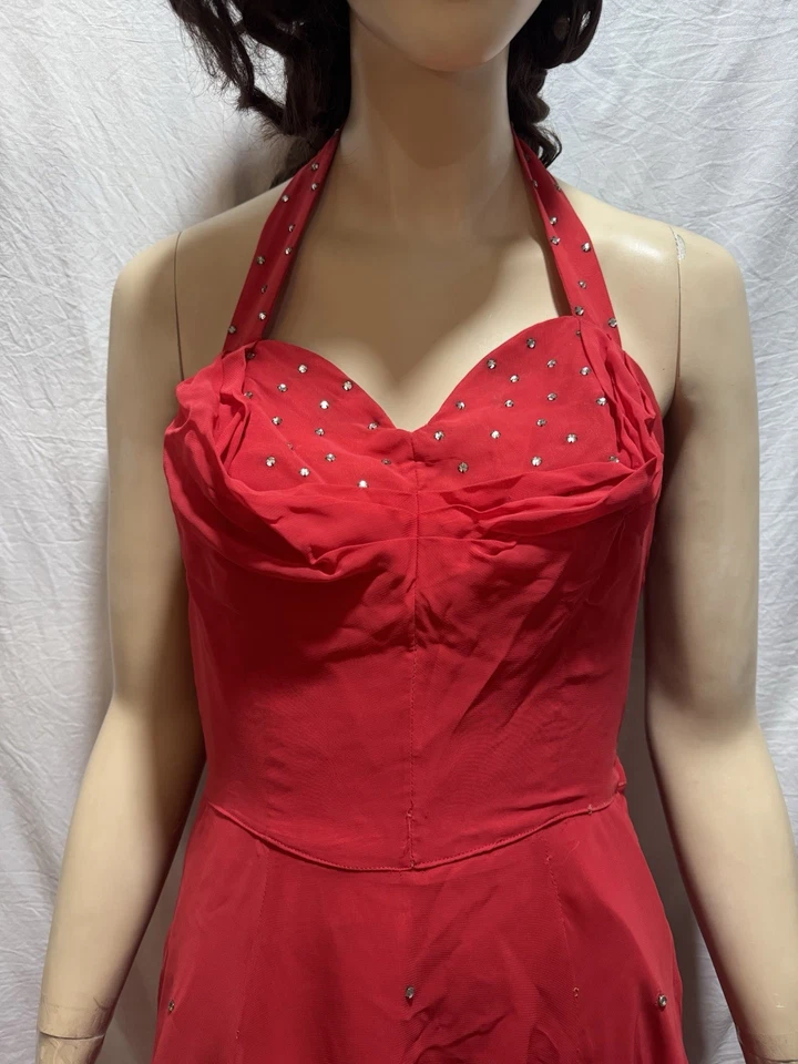 Vestido de Colección Años 40-50 Emma Domb Rojo Estrás Vestido Con Mantón Talla Mediana Foto 3 de 4