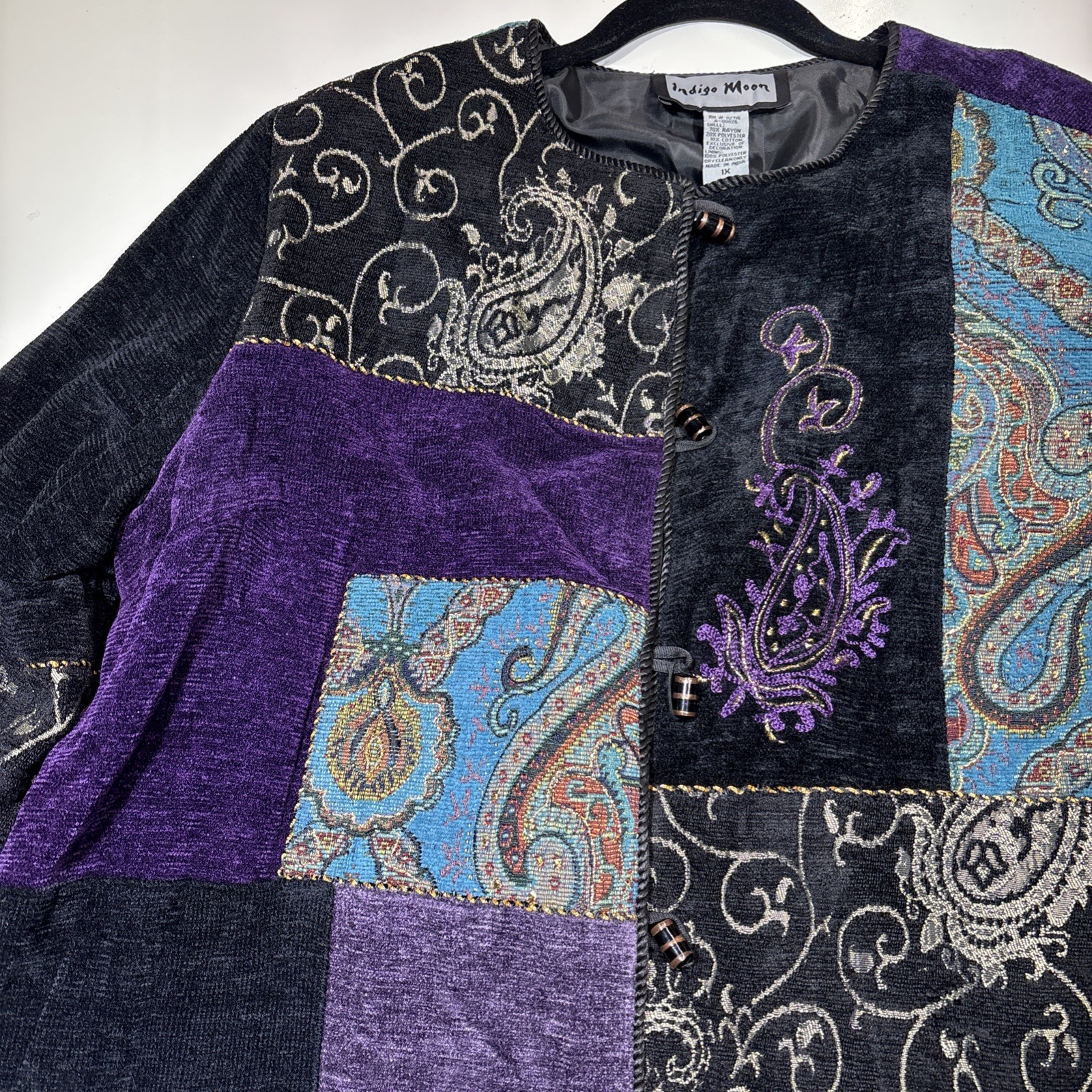 Indigo Moon Jacket Patchwork Embroidered Purple B… - image 3