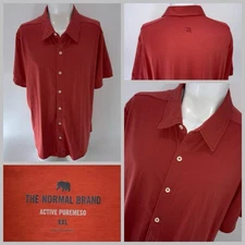 The Normal Brand Active Puremeso Button-Up Shirt Men XXL Orange Short Sleeve YGI
