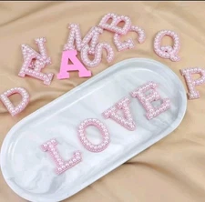 3D Alphabet Pearl Pink Patches Applique 1 Piece Of Your Choice Self Adhesive 