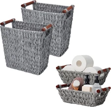Bundle of 2-Pack Woven Wastebasket for Organizing & 2-Pack Woven Storage Baskets