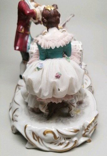 Volkstedt Dresden German Victorian Piano Musical 12" Figural Group Figurine - Picture 5 of 9