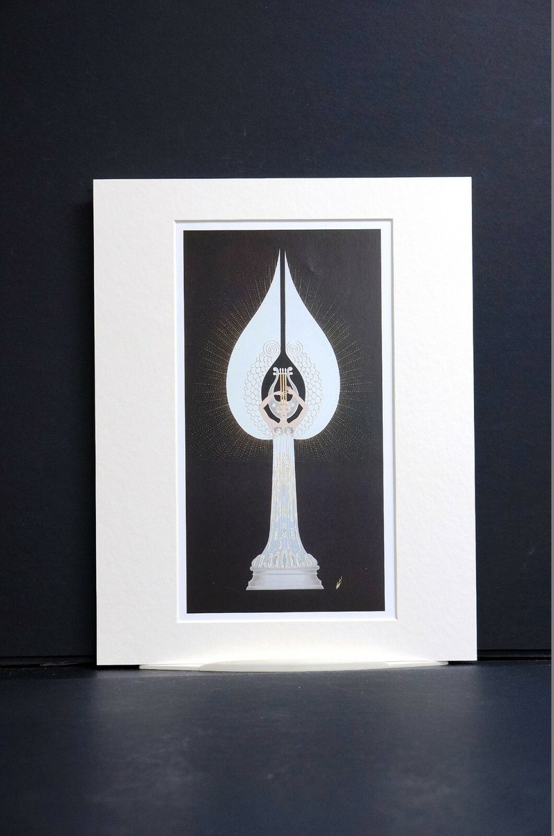 Erte 1991 ANGEL MELODY HARP MUSIC HEADDRESS WINGS Matted Art Deco