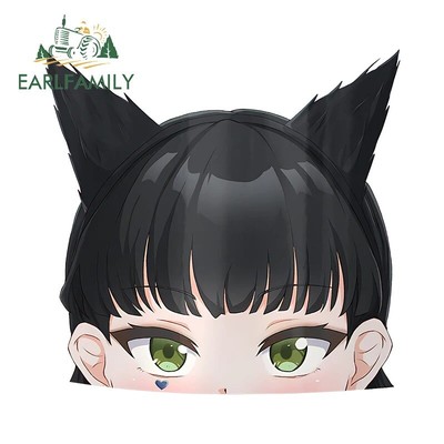 EARLFAMILY 5.1'' Cat Girl Kang Chibi Peeker Anime Car Stickers Windshield Decals