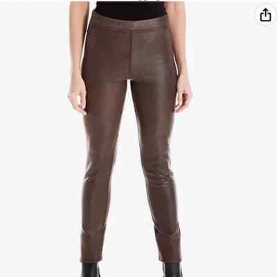 MAX STUDIO Womens Faux Leather Pants Size S Distressed Look Brown Pull-On New