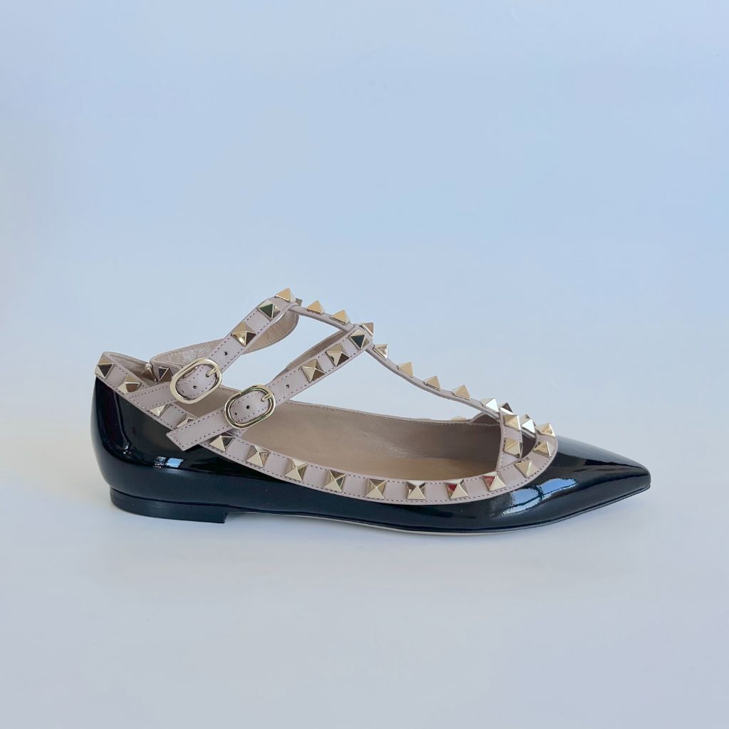 フラットシューズ VALENTINO GARAVANI ROCKSTUD PATENT LEATHER BALLET FLATS Rockstud Patent Leather Ballerina for Woman in Rose Cannelle