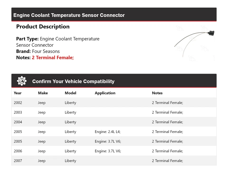 Conector sensor temperatura refrigerante motor Jeep Liberty 2002-2007 4 estaciones Foto 2 de 4